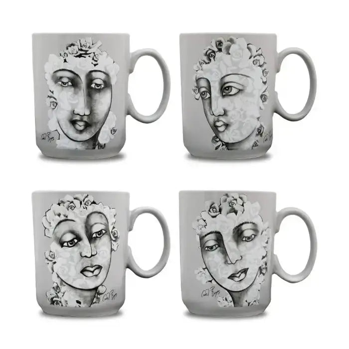Succulent Faces MUG SET OF 4 Carrr